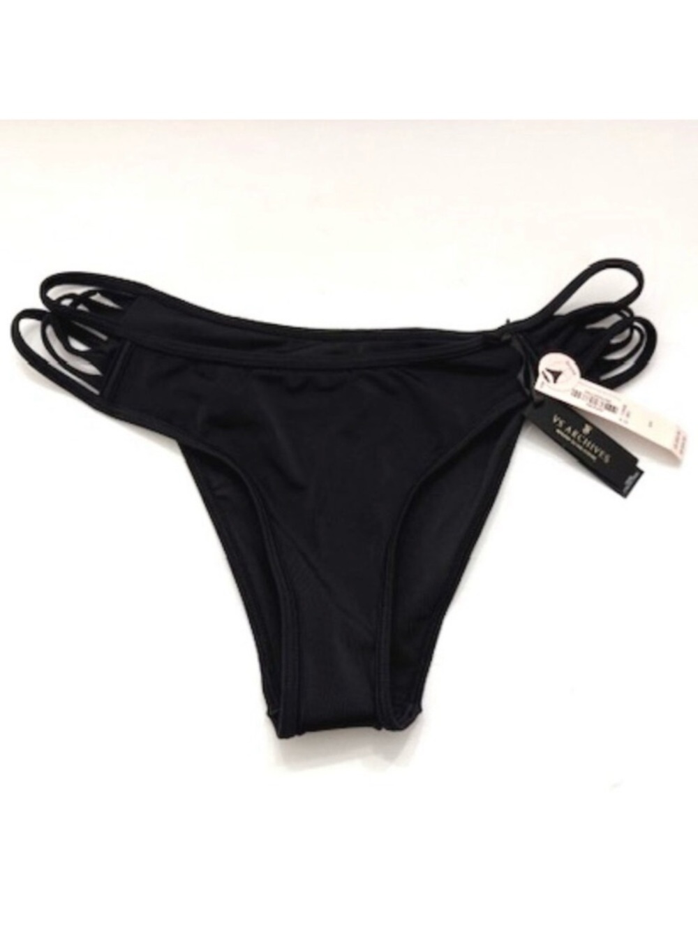 Victoria's Secret VS Archives Swim Strappy Black Brazilian Bikini Bottom Sm NWT